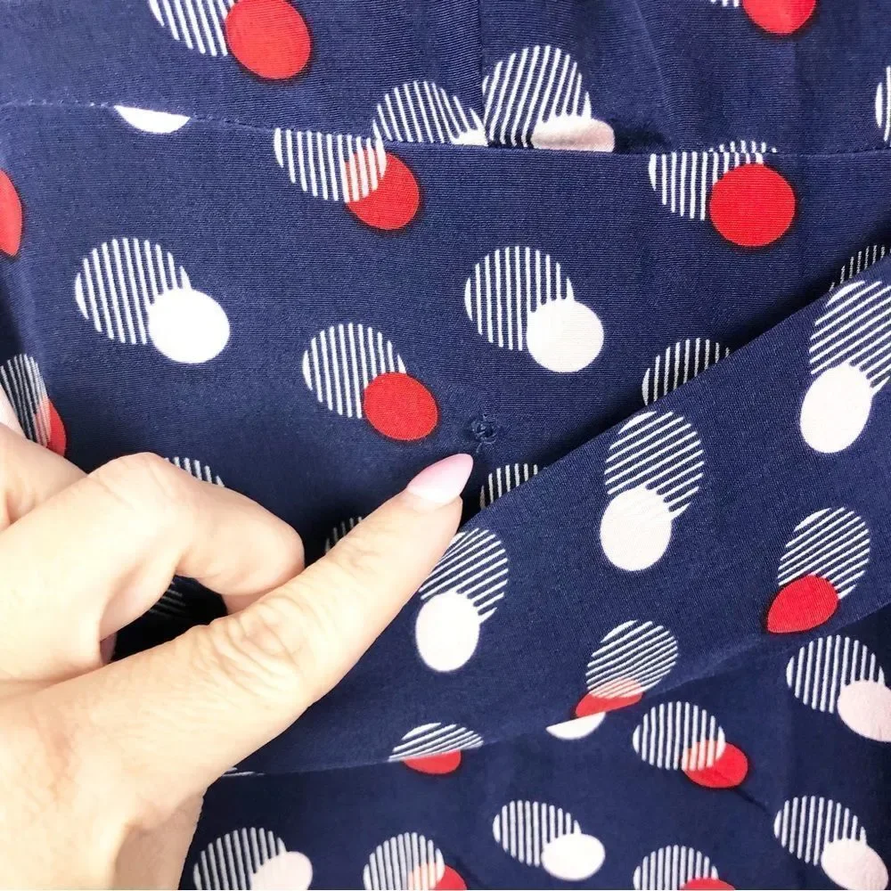 KATE SPADE | Villa Polka Dot Faux Wrap Silk Dress Blue Red Women’s Size 8